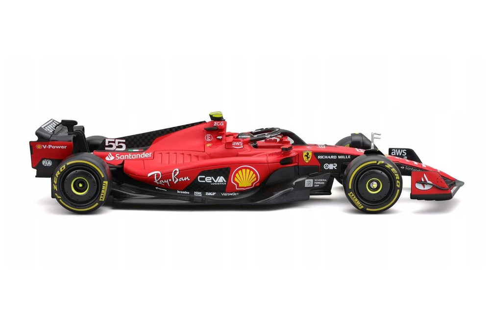 2023 Ferrari SF-23 w/Driver, #55 Carlos Sainz - Bburago 18-26808/55 - 1/24 Scale Diecast Model Toy Car