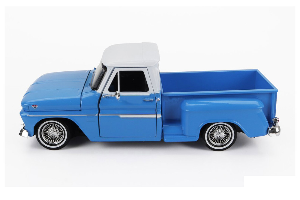 1966 GMC C1000 Fenderside Pickup Truck, Blue/White - Motor Max 79035WL - 1/24 Scale Diecast Model Toy Car
