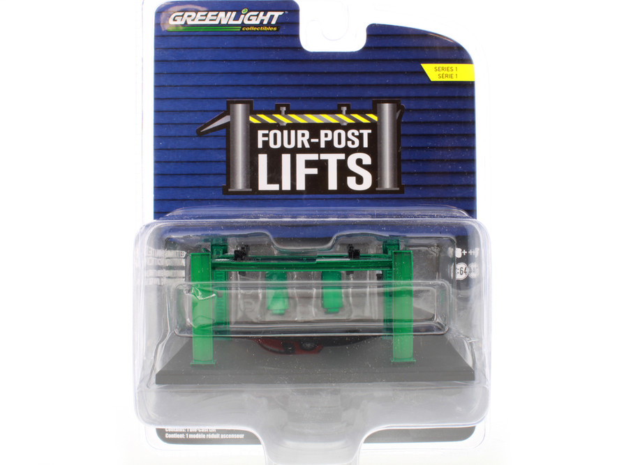 CHASE CAR Green Machine - Auto Body Shop - Four-Post Lifts, Green - Greenlight 16100A/48 - 1/64 scale Diecast Accessory