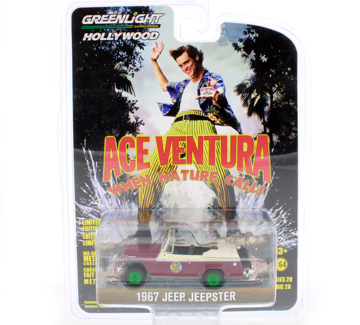 CHACE CAR Green Machine - 1967 Jeep Jeepster Convertible, Ace Ventura: When Nature Calls, Greenlight 44880F, 1/64 Diecast Car