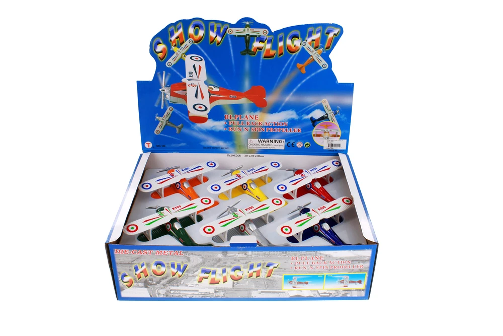 Box of 12 Show Flight Biplanes, Assortment - Showcasts 500D - 5.25" Scale Diecast Model Toy Planes