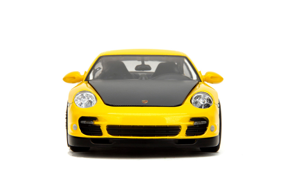 Porsche 911 Turbo (997), Yellow w/Black Hood - Jada Toys 35493 - 1/24 Scale Diecast Model Toy Car