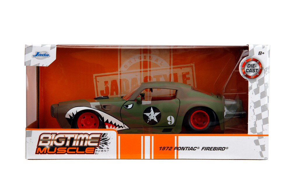 ミニカー Butterfly jadatoys 1;24 1972 Pontiac Firebird #9 Hardtop, Green Camouflage w/Flames - Jada