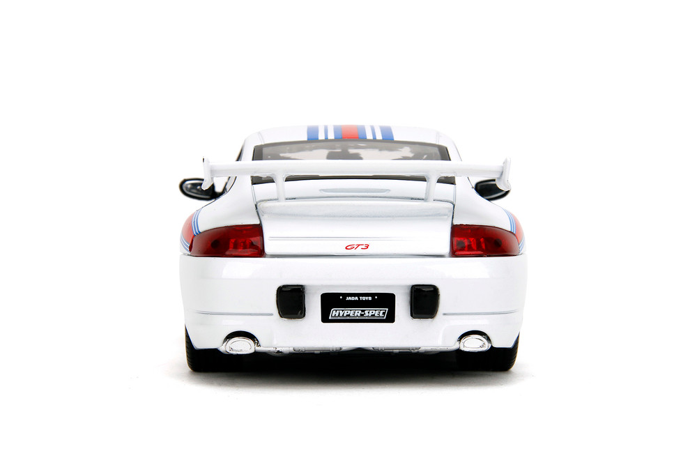 Porsche 911 GT3 (996), White w/Red & Blue Stripes - Jada Toys Porsche 911 GT3 (996), White w/Red & Blue Stripes - Jada Toys