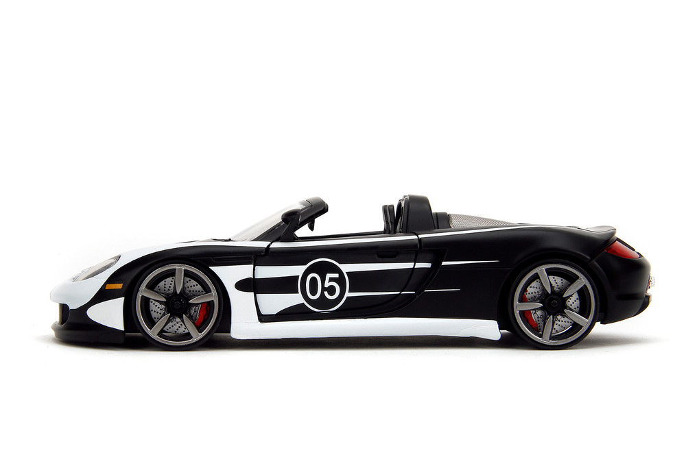 Porsche Carrera GT Convertible, Black/White - Jada Toys 35490 - 1/24 Scale Diecast Model Toy Car