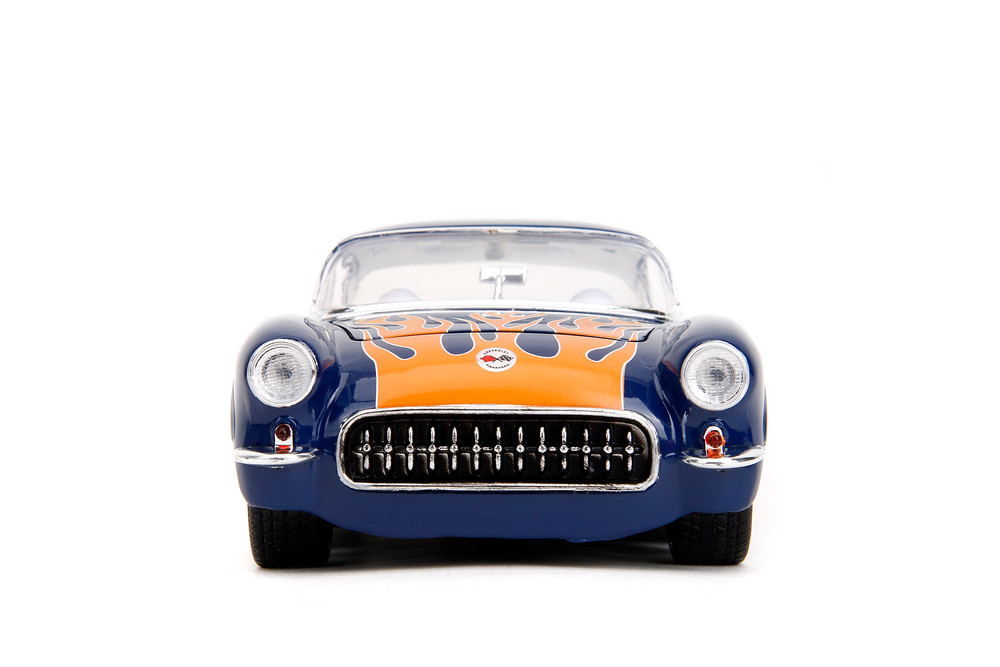 1957 Chevy Corvette Hardtop, Blue w/Flames - Jada Toys 35031 - 1/24 Scale Diecast Model Toy Car
