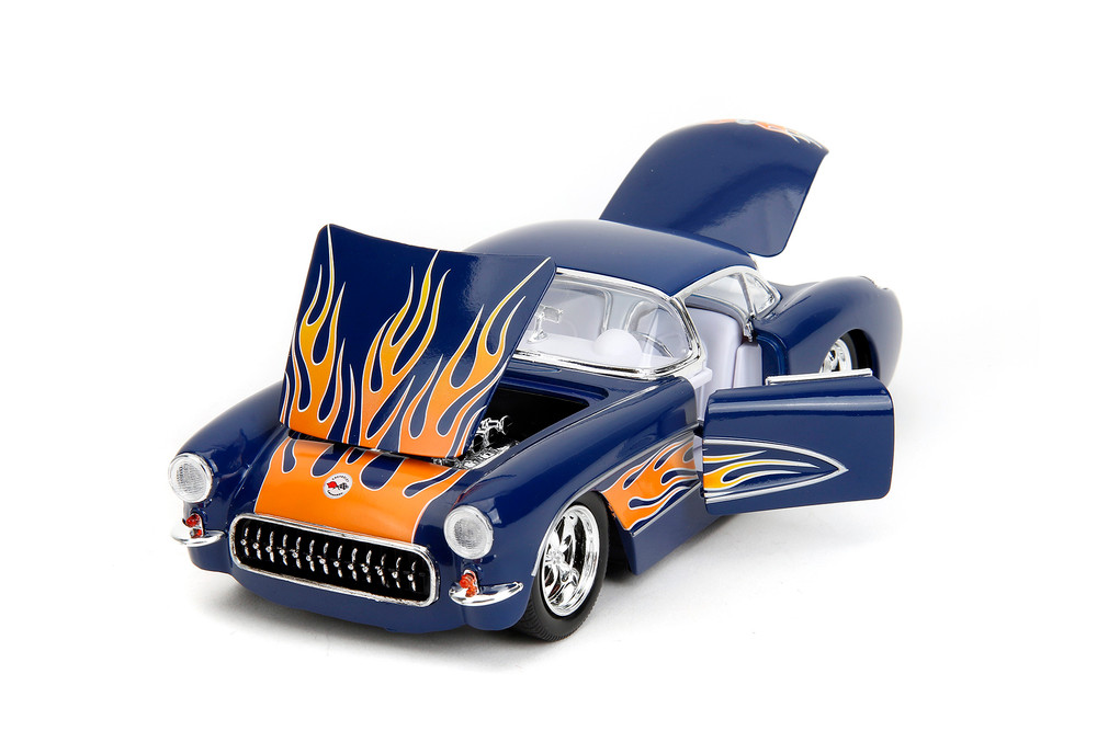 1957 シボレーコルベット Jadatoys 1/24 1957 Chevy Corvette Hardtop, Blue w/Flames - Jada Toys 35031