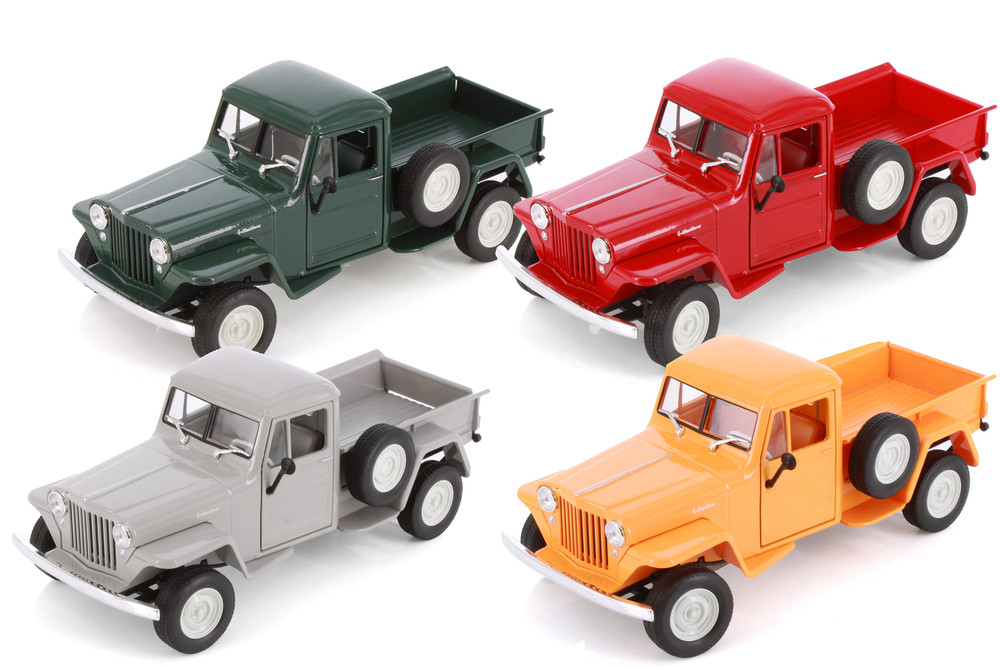 Box of 4 1947 Jeep Willys Pickup Truck, Assorted Colors - Welly