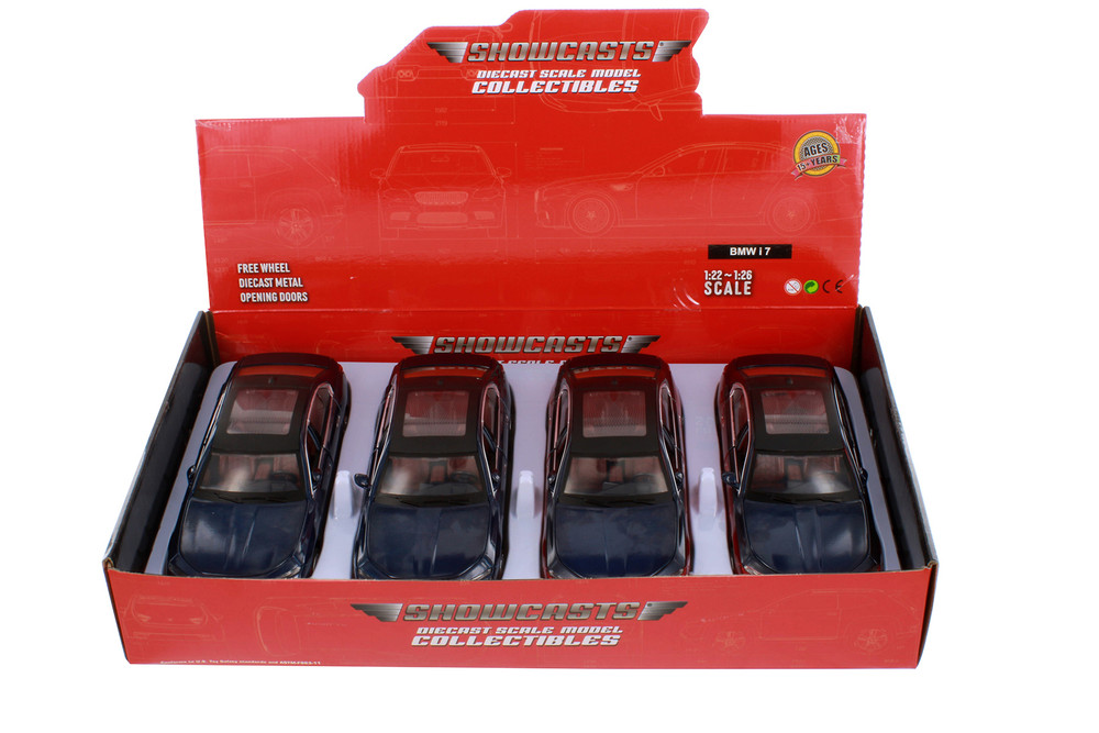 Box of 4 BMW i7 (G70) Limousine, Blue/Red - Showcasts 68288D - 1/24 Scale Diecast Model Toy Cars