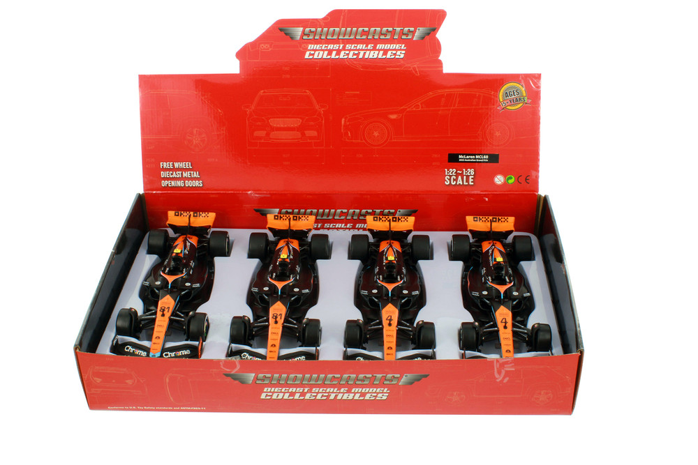 Box of 4 2023 McLaren MCL60 F1, #81 Piastri & #4 Norris - Showcasts 68287D - 1/24 Scale Diecast Model Cars
