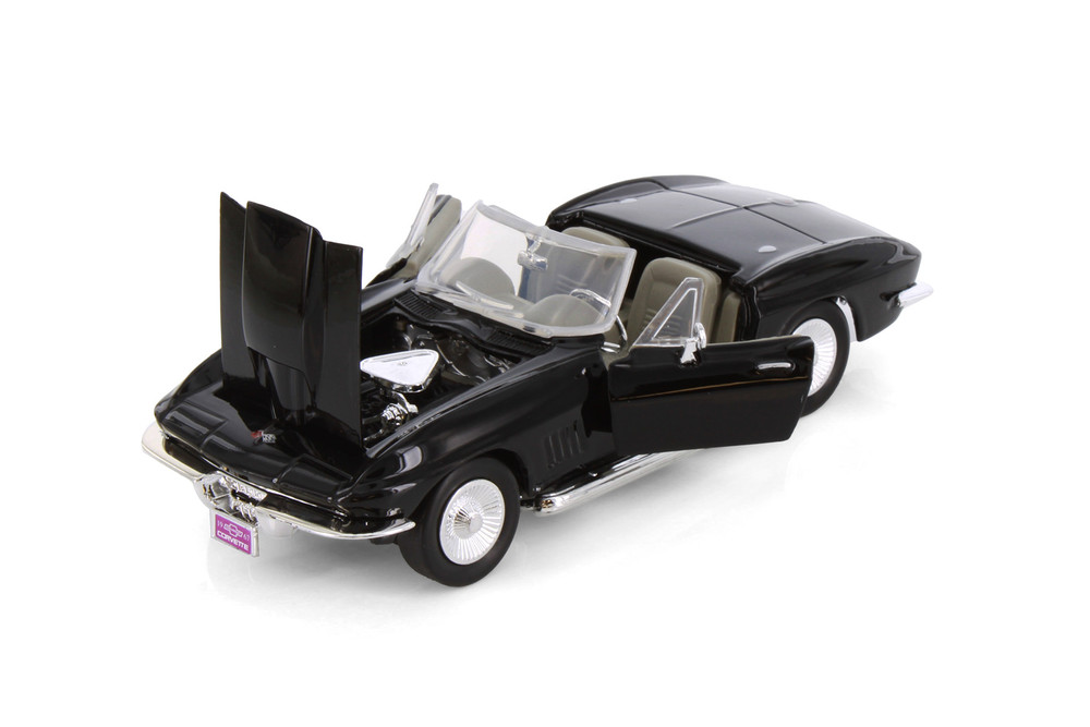1967 Chevy Corvette Convertible, Black - Showcasts 77224D - 1/24 Scale Diecast Model Toy Car