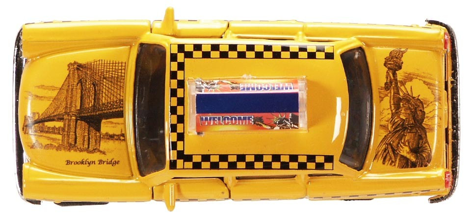 NYC Yellow Taxi Cab w/Landmarks, Yellow - Showcasts 9589DBS - 4.5" Scale Diecast Model Toy Car
