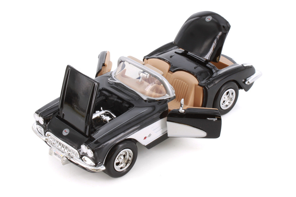 1959 Chevy Corvette Convertible, Black - Showcasts 77216D - 1/24 Scale Diecast Model Toy Car