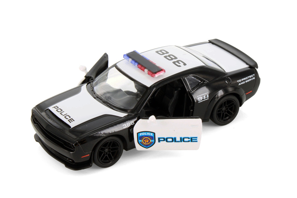 Box of 12 2023 Dodge Challenger SRT Demon 170 Police Edition, Black/White - Kinsmart 5461DP - 1/40 Scale Diecast Model Cars