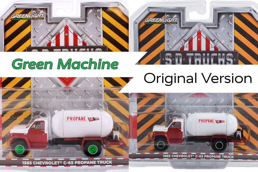 GREEN MACHINE 1985 Chevy C-65 Propane Truck, Red - Greenlight 45160A/48 - 1/64 Scale Diecast Model Toy Car