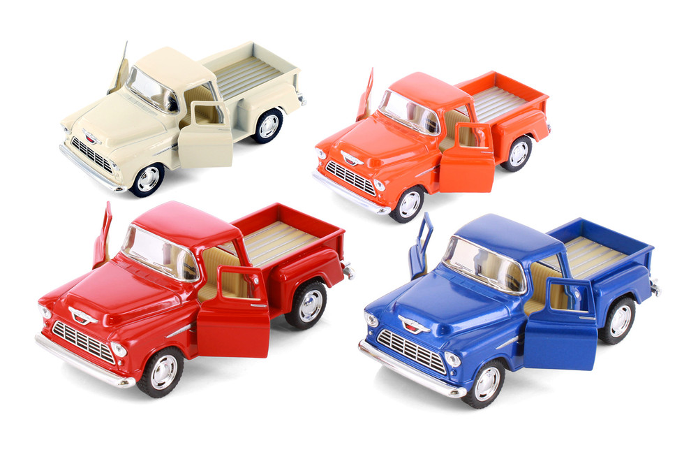 1955 Chevy Stepside Pickup Truck, Box of 12 Assortment - Kinsmart 5330D - 1/32 Scale Diecast Model Toy Cars