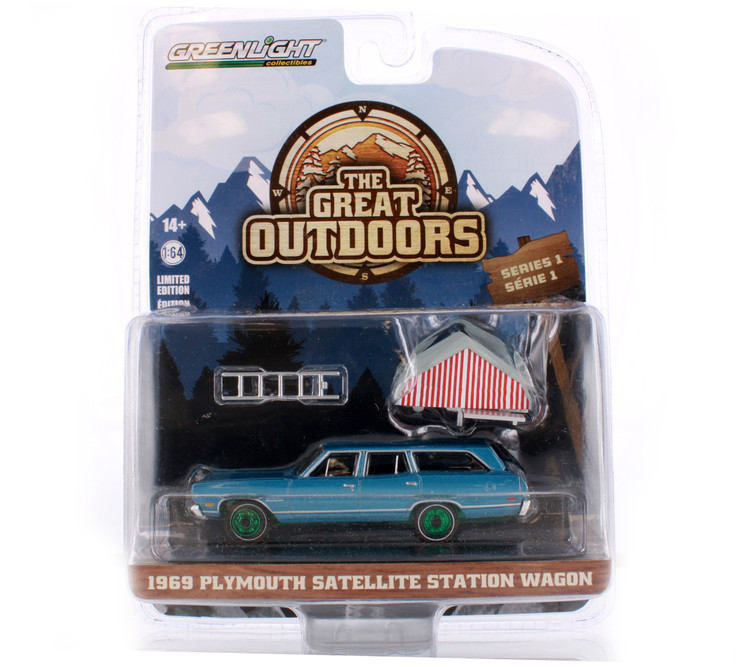 GREEN MACHINE 69 Plymouth Satellite Station Wagon Rooftop Sleeper Tent 38010B/48 1/64 scale Diecast Model Toy Car