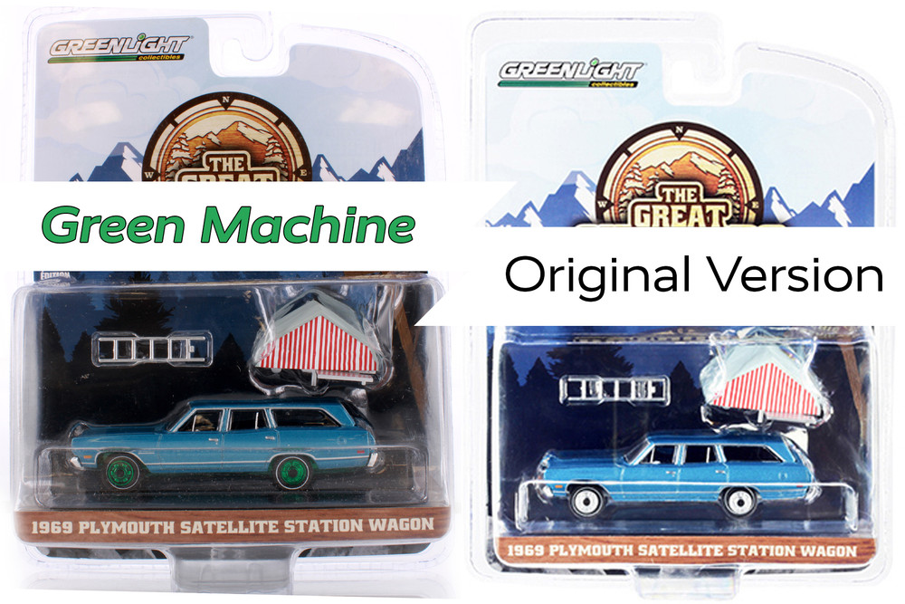 GREEN MACHINE 69 Plymouth Satellite Station Wagon Rooftop Sleeper Tent 38010B/48 1/64 scale Diecast Model Toy Car