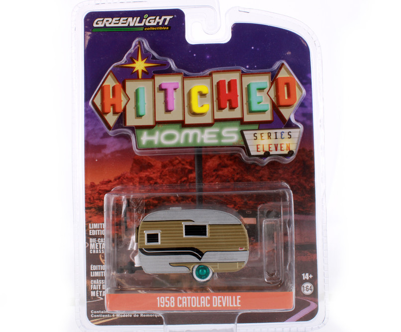 GREEN MACHINE 1958 Catolac Deville Travel Trailer, Gold - Greenlight 34110B/48 - 1/64 scale Diecast Model Toy Car