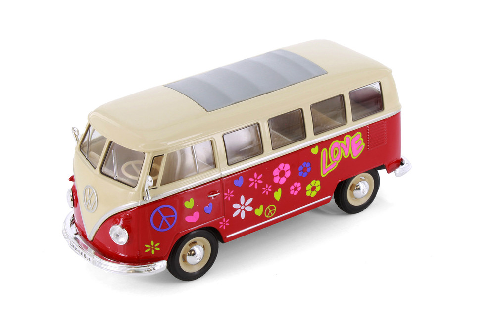1963 Volkswagen Classical T1 Bus w/Love/Peace Decals, Red - Welly