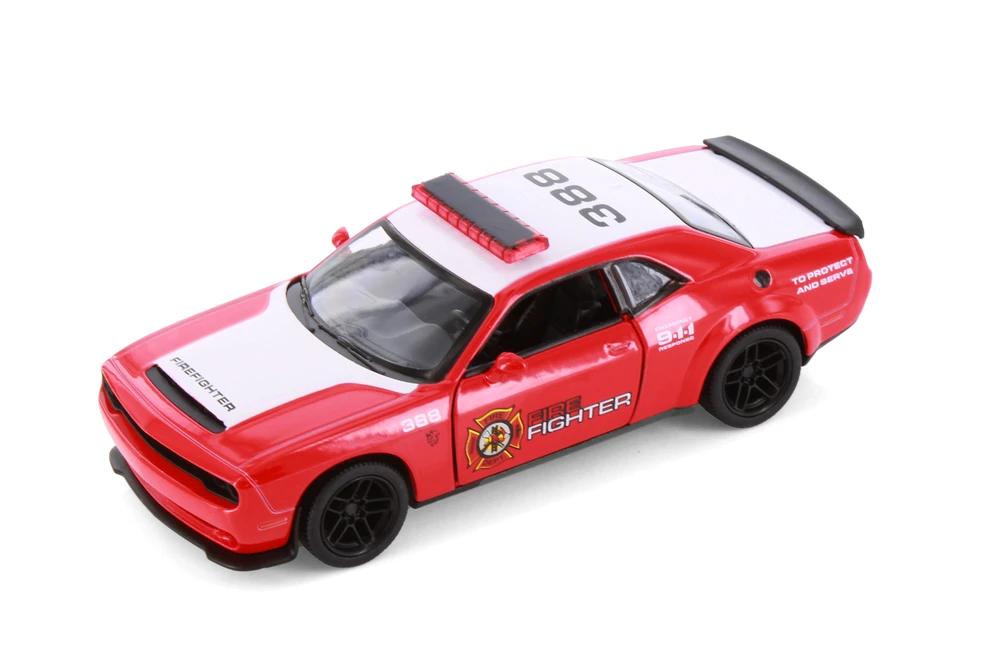 2023 Dodge Challenger SRT Demon 170 Police/Firefighter Edition, Set of 2 - Kinsmart 5461DPR - 1/40 Scale Diecast Model Cars