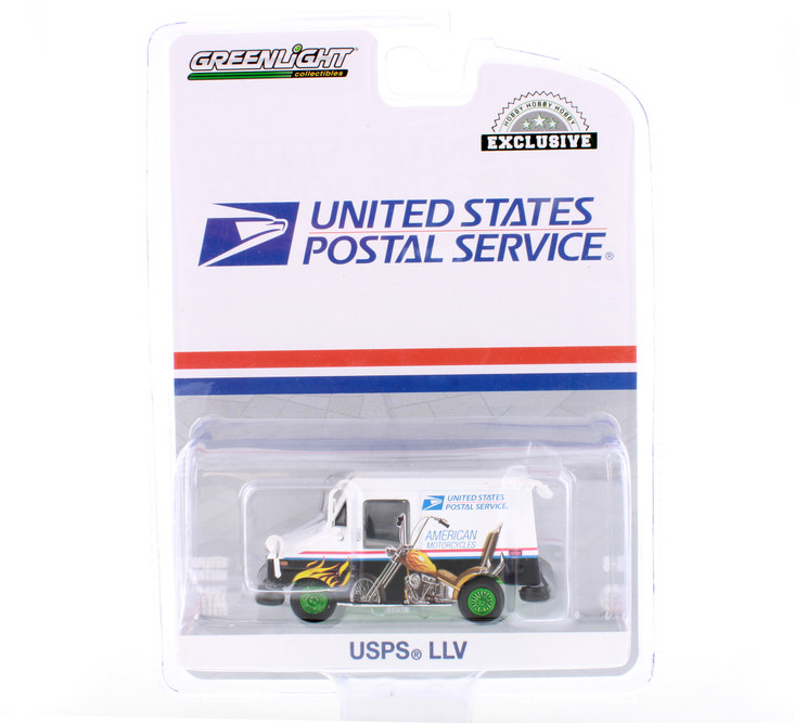 GREEN MACHINE American Motorcycles Collectible Stamps United States Postal Service (USPS) Long Live Postal Mail Delivery Vehicle (LLV)Â , White - Greenlight 30249/48 - 1/64 scale Diecast Model Toy Car