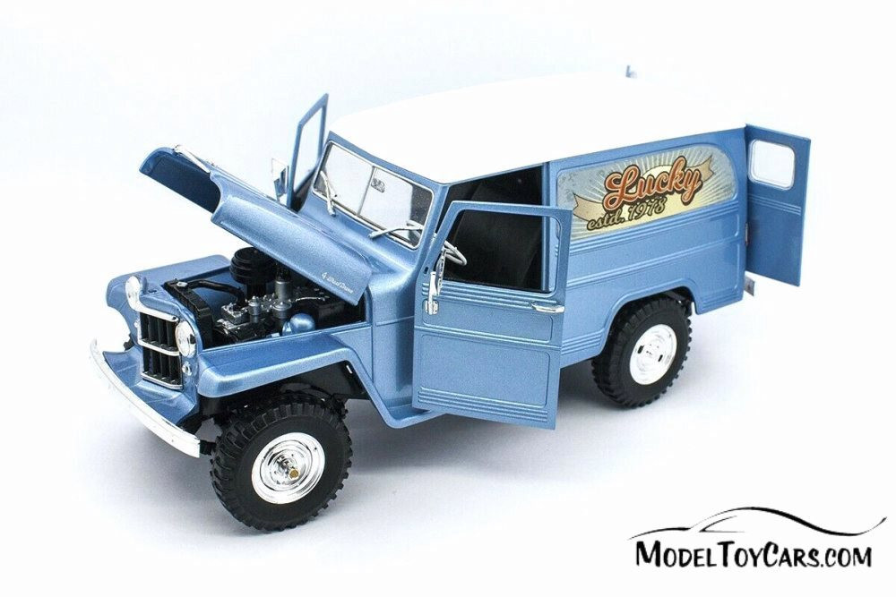1955 Willys Jeep Station Wagon, Silver Blue - Lucky Road Signature 92858SVBU - 1/18 scale Diecast Model Toy Car