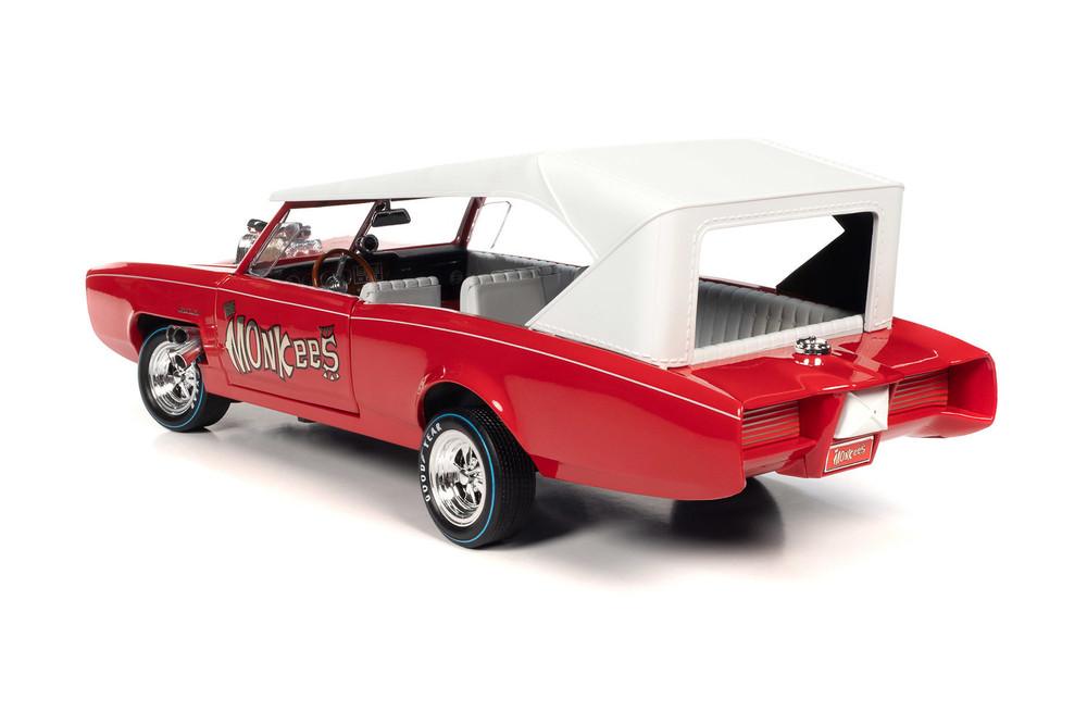 1966 Monkeemobile w/Monkees Figure Cutouts, Red w/White Roof - Auto World AWSS144 - 1/18 Scale Diecast Model Toy Car