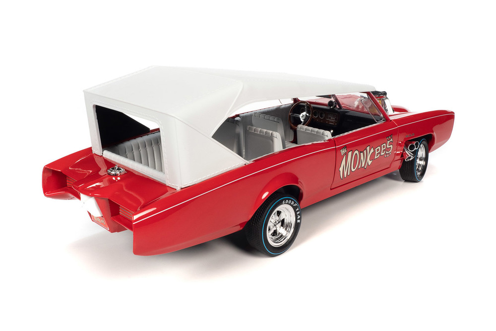 1966 Monkeemobile w/Monkees Figure Cutouts, Red w/White Roof - Auto World AWSS144 - 1/18 Scale Diecast Model Toy Car