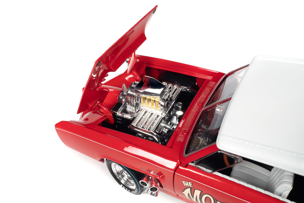 1966 Monkeemobile w/Monkees Figure Cutouts, Red w/White Roof - Auto World AWSS144 - 1/18 Scale Diecast Model Toy Car