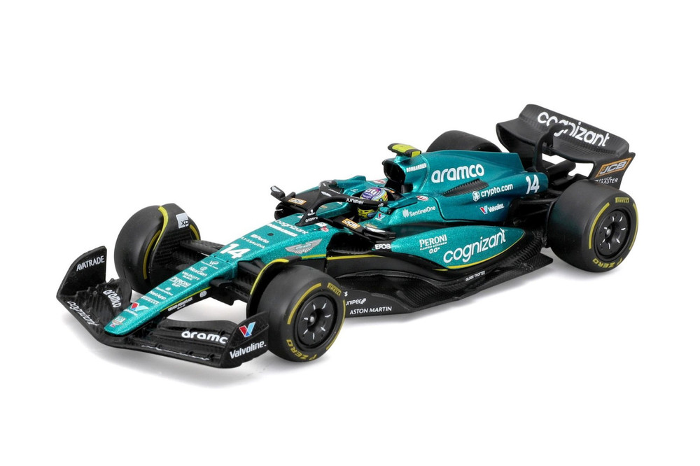 2023 Aston Martin AMR23 w/Driver, #14 Fernando Alonso - Bburago 18