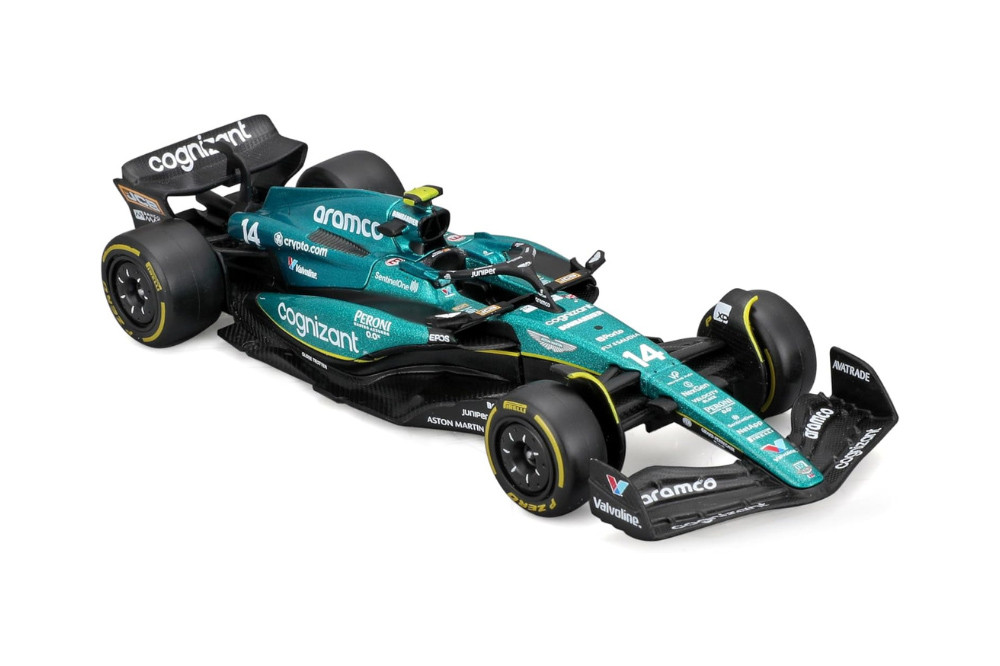 2023 Aston Martin AMR23 w/Driver, #14 Fernando Alonso - Bburago 18