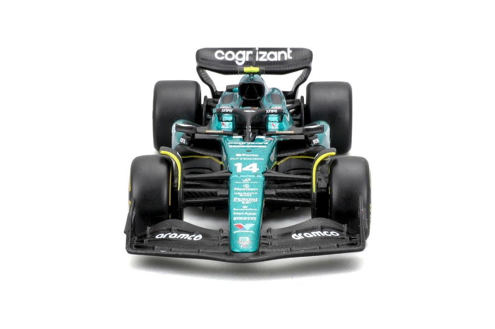 2023 Aston Martin AMR23 w/Driver, #14 Fernando Alonso - Bburago 18