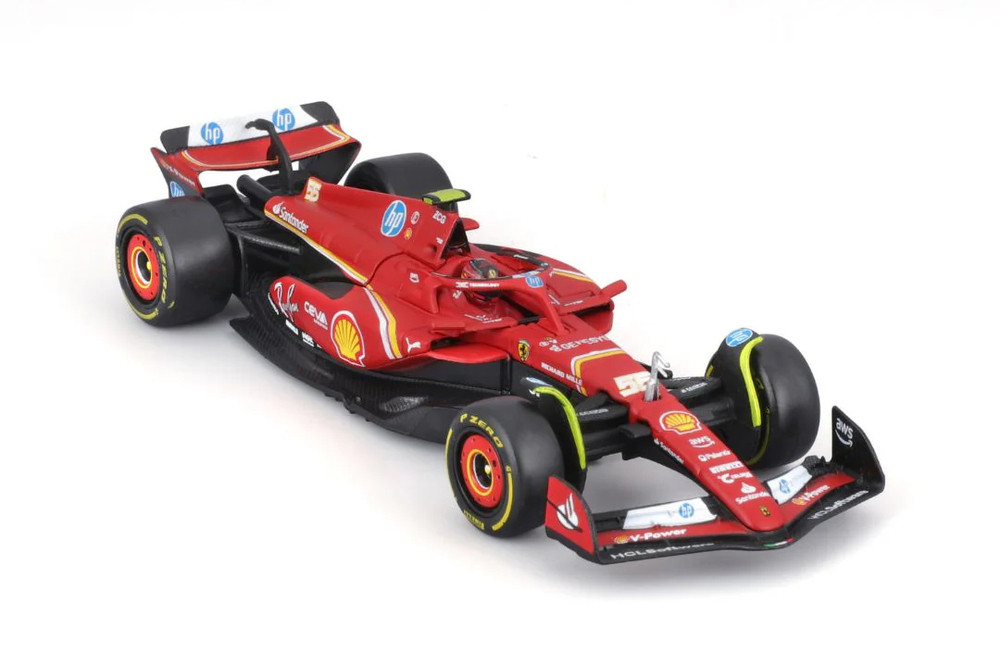 2024 Ferrari SF-24 w/Driver, #55 Carlos Sainz - Bburago 18-36843/55 - 1/43 Scale Diecast Model Toy Car