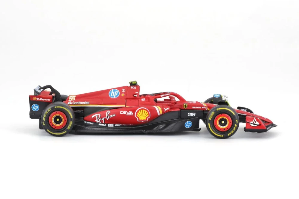 2024 Ferrari SF-24 w/Driver, #55 Carlos Sainz - Bburago 18-36843/55 - 1/43 Scale Diecast Model Toy Car