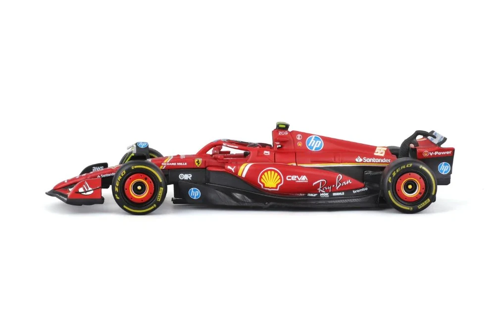 2024 Ferrari SF-24 w/Driver, #55 Carlos Sainz - Bburago 18-36843/55 - 1/43 Scale Diecast Model Toy Car