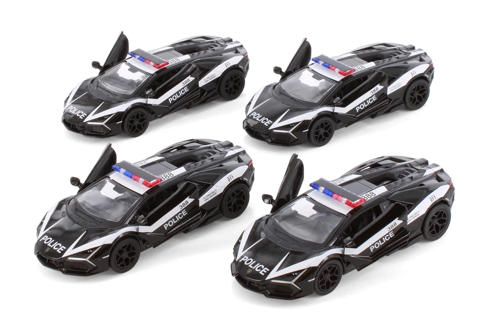 Box of 12 Lamborghini Revuelto Police Edition, Black - Kinsmart 5459DP - 1/38 Scale Diecast Model Toy Cars