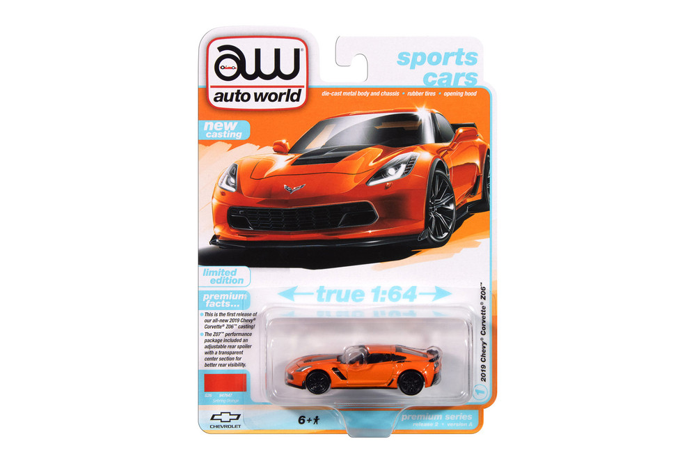 2019 Chevy Corvette Z06, Sebring Orange - Auto World AW64442/48A - 1/64 Scale Diecast Model Toy Car