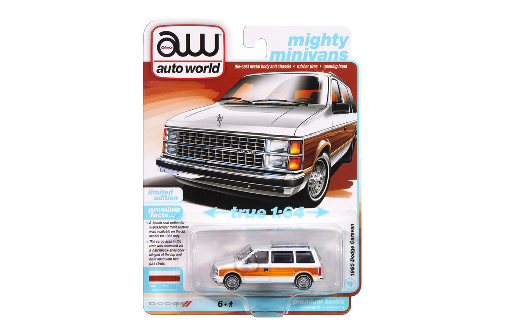 1985 Dodge Caravan, White w/Woodgrain - Auto World AW64442/48A - 1/64 Scale Diecast Model Toy Car