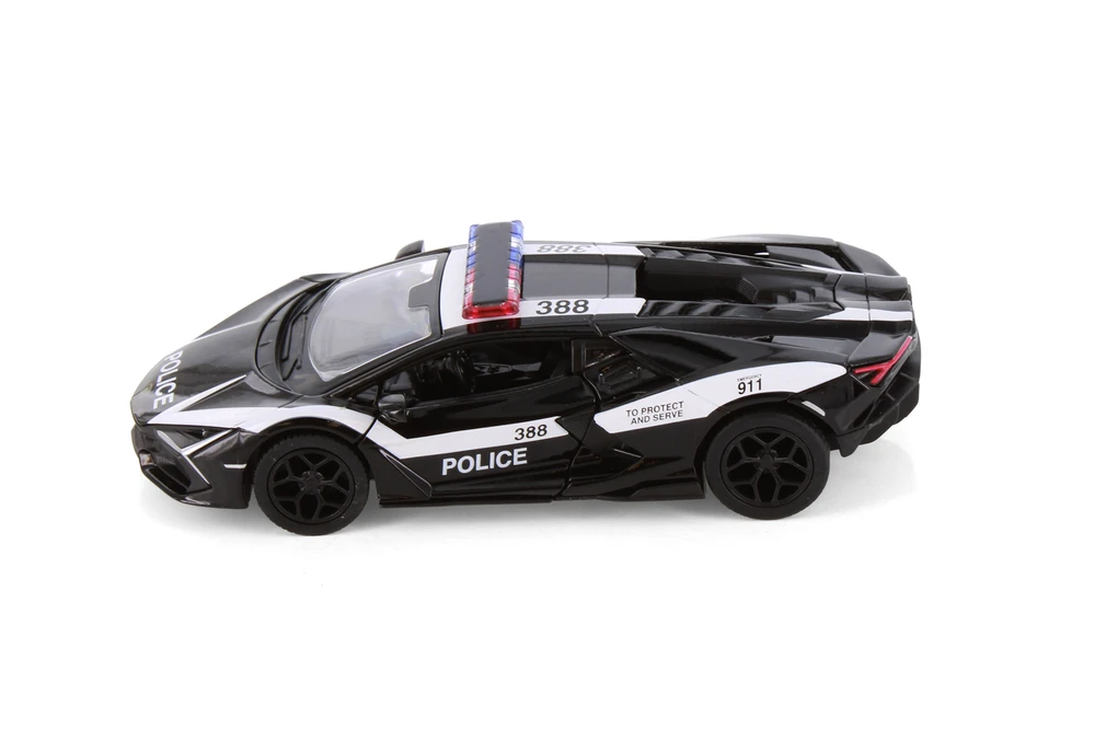 Lamborghini Revuelto Police Edition, Black w/White Stripe - Kinsmart 5459DP - 1/38 Scale Diecast Model Toy Car