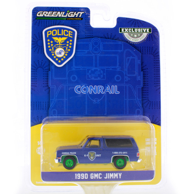 GREEN MACHINE 1990 GMC Jimmy - Conrail Police K-9 Unit, Dark Blue - Greenlight 30332/48 - 1/64 scale Diecast Car