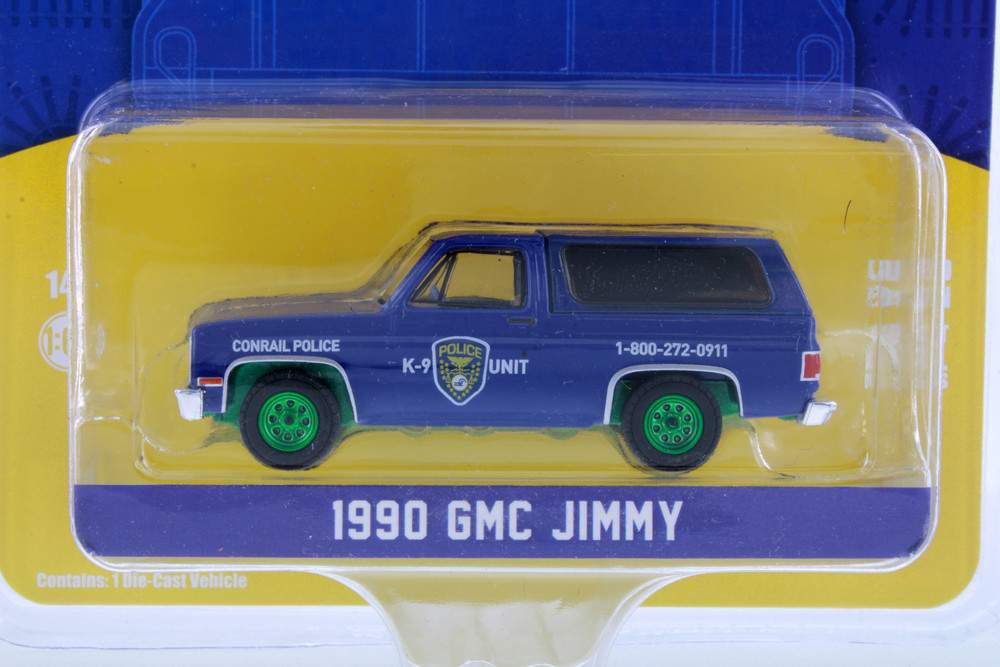 GREEN MACHINE 1990 GMC Jimmy - Conrail Police K-9 Unit, Dark Blue - Greenlight 30332/48 - 1/64 scale Diecast Car