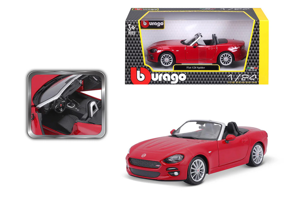 Fiat 124 Spider Convertible, Red Sports Car - Bburago 21083R - 1