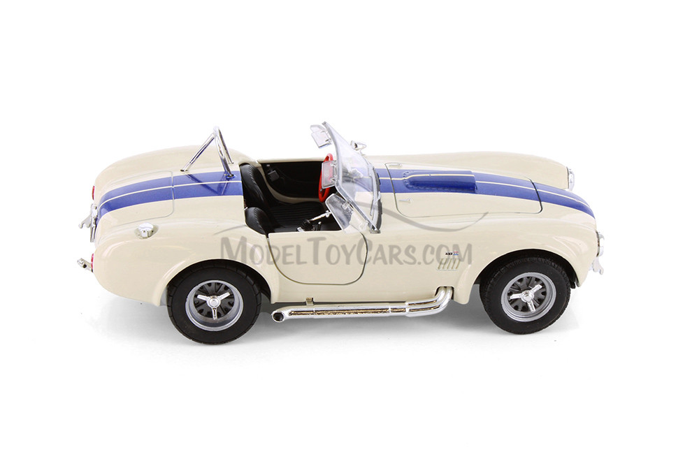 Shelby Cobra 427 SC Convertible, Ivory w/Blue Stripes- Welly 24002/4D - 1/24 Scale Diecast Model Toy Car