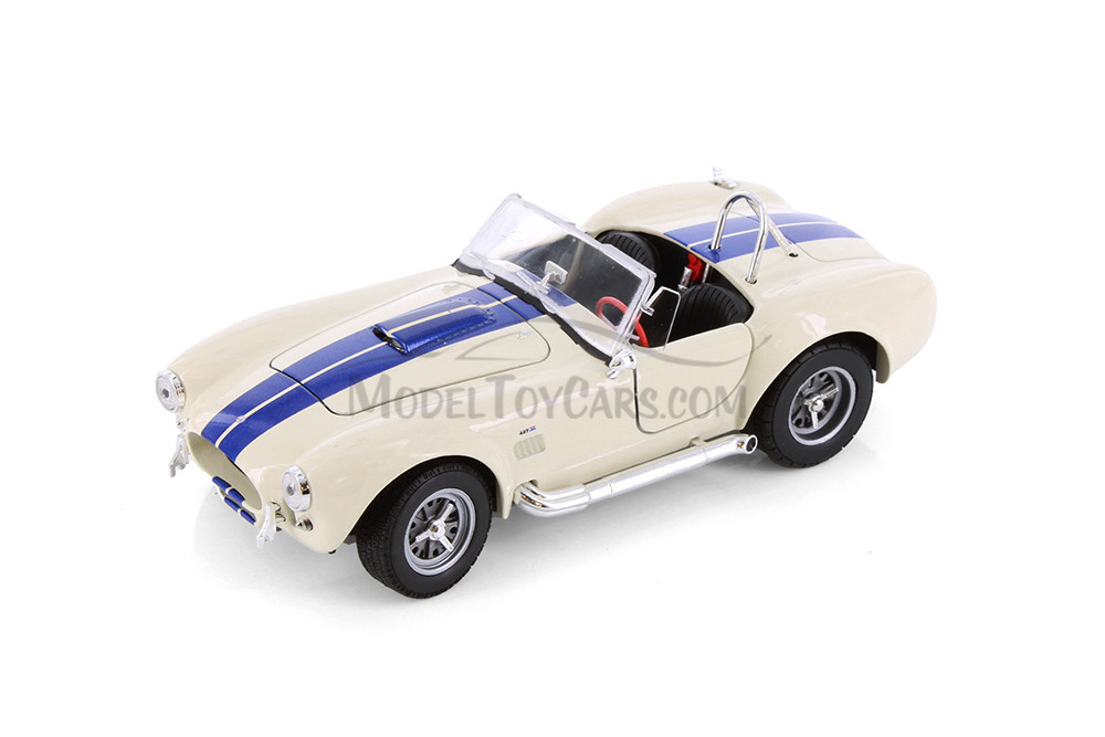 Shelby Cobra 427 SC Convertible, Ivory w/Blue Stripes- Welly 24002/4D - 1/24 Scale Diecast Model Toy Car