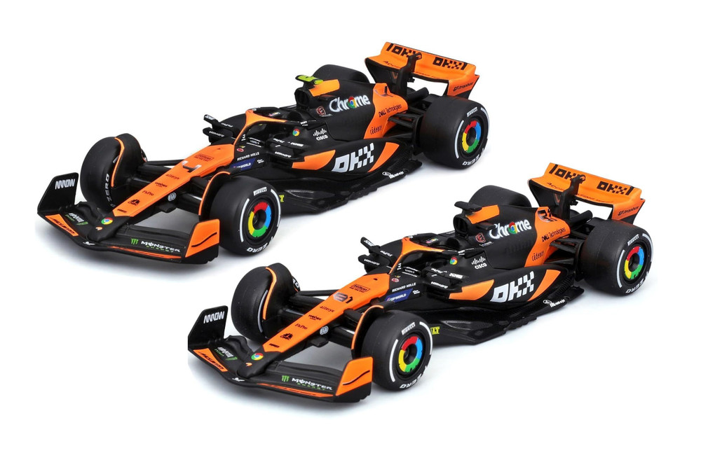 2024 McLaren MCL38 Team 2-Pack, Black/Orange - Bburago 18-38202 - 1/43 Scale Diecast Model Toy Car
