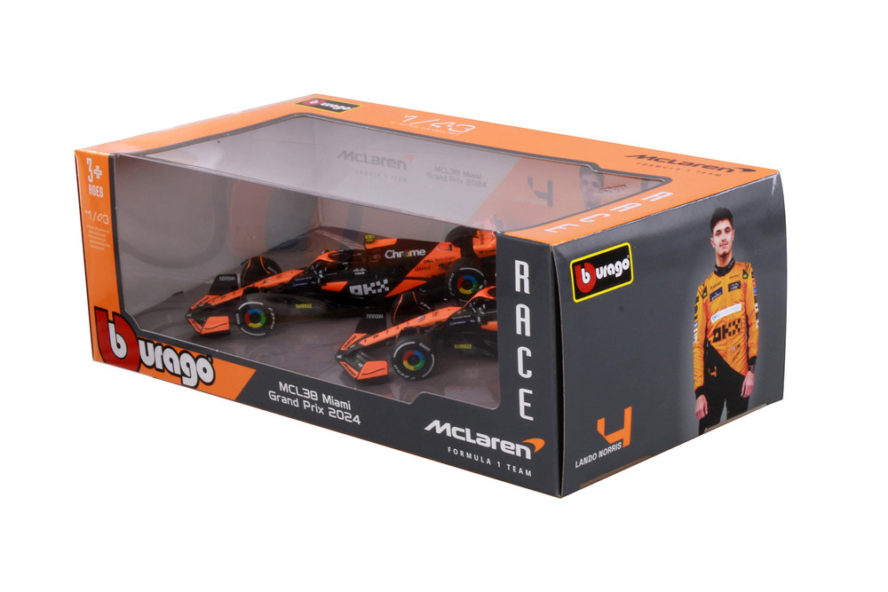 2024 McLaren MCL38 Team 2-Pack, Black/Orange - Bburago 18-38202