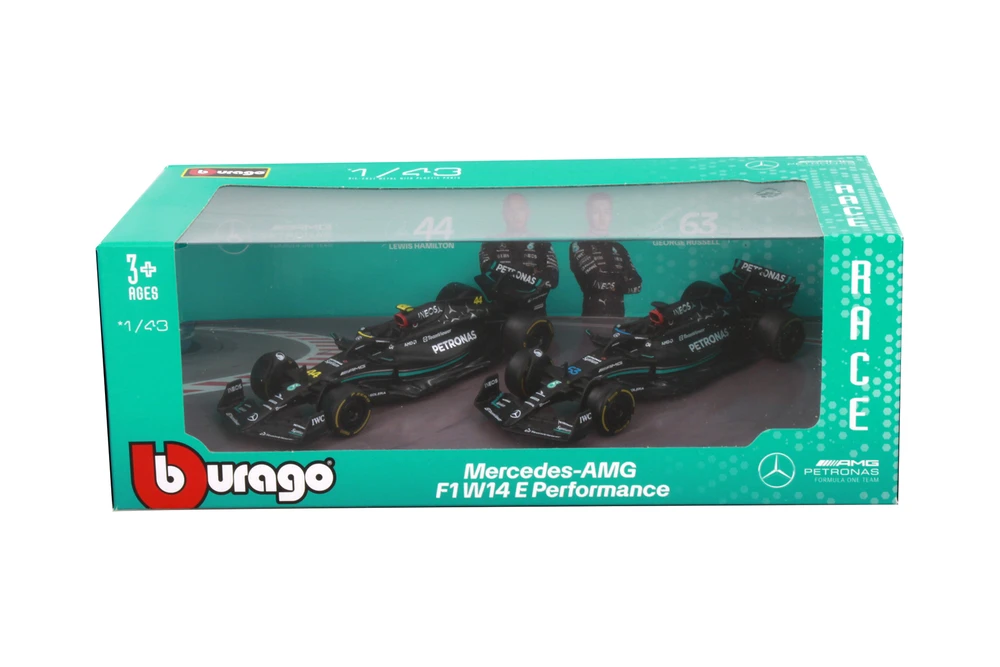 2023 Mercedes-Benz AMG Petronas F1 Team 2-Pack, Black - Bburago 18-38201 - 1/43 Scale Diecast Model Toy Car