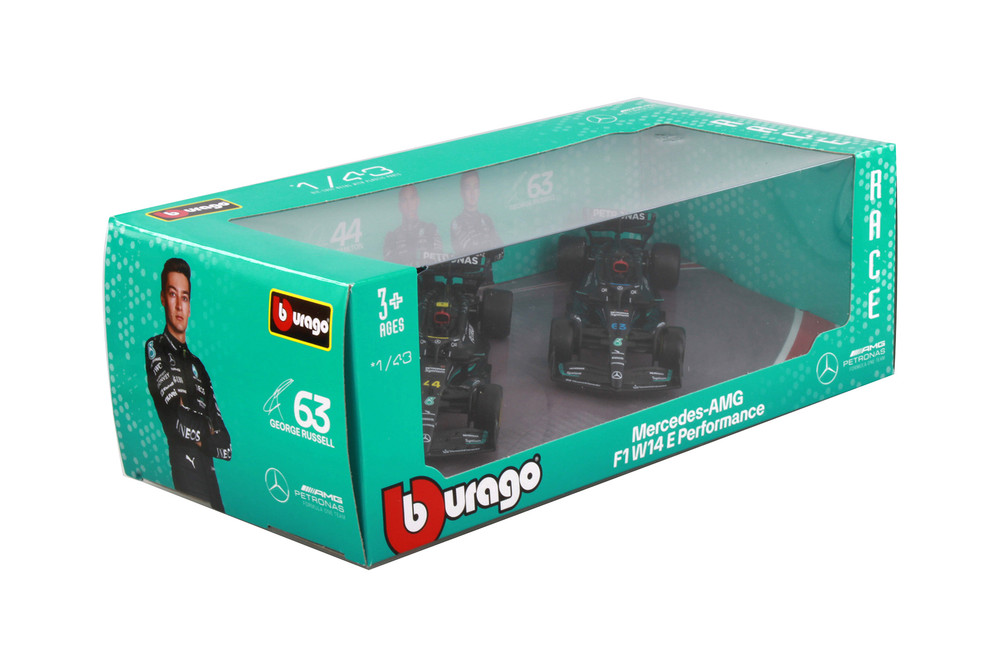 2023 Mercedes-Benz AMG Petronas F1 Team 2-Pack, Black - Bburago 18