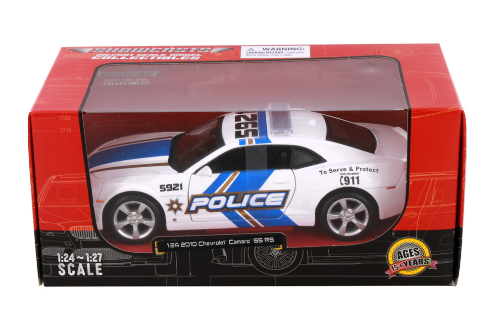 2010 Chevy Camaro SS RS Police, White w/Blue Stripes - Showcasts 38208WT - 1/24 Scale Diecast Model Toy Car